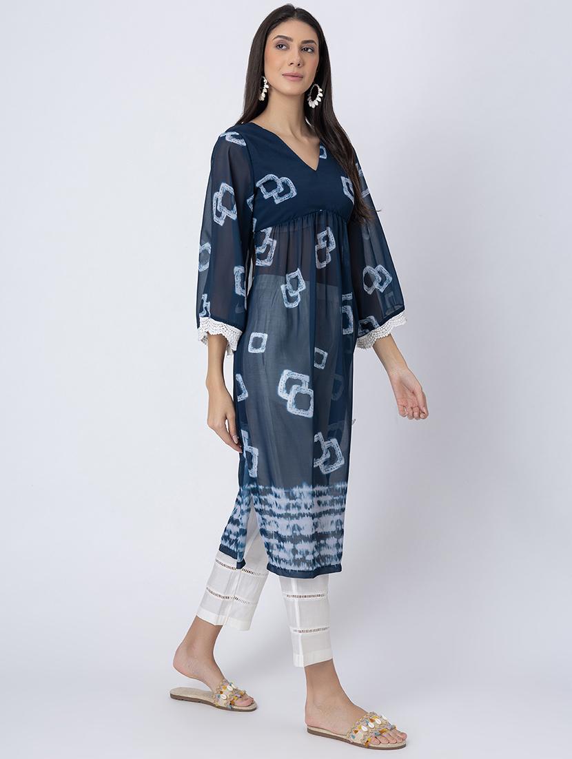 women printed three quarter sleeve a-line kurta - 21645823 -  Standard Image - 1