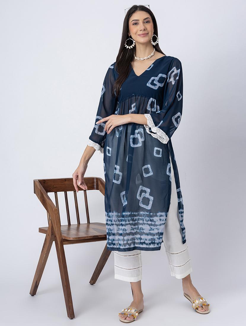 women printed three quarter sleeve a-line kurta - 21645823 - Standard Image - 4