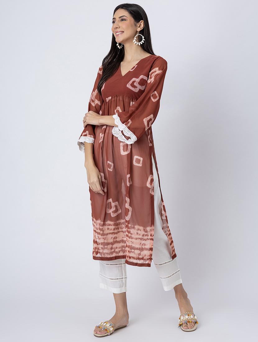 women printed three quarter sleeve a-line kurta - 21645824 - Standard Image - 1