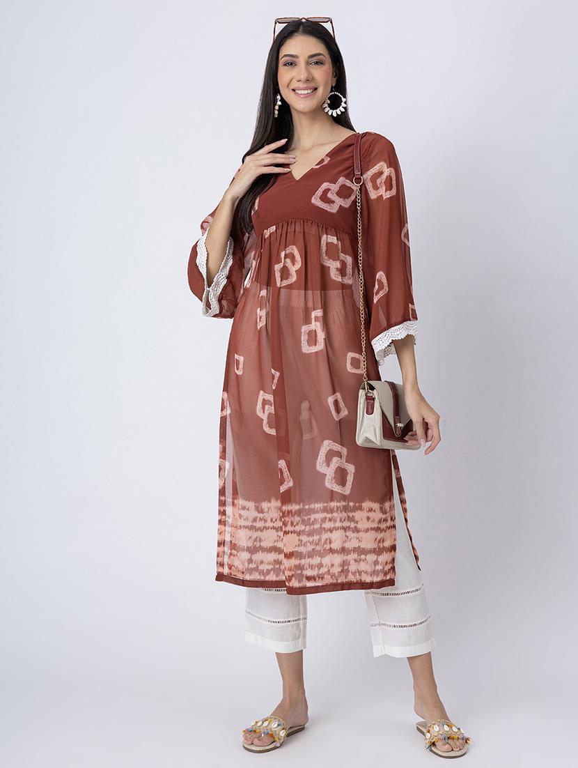 women printed three quarter sleeve a-line kurta - 21645824 - Standard Image - 4