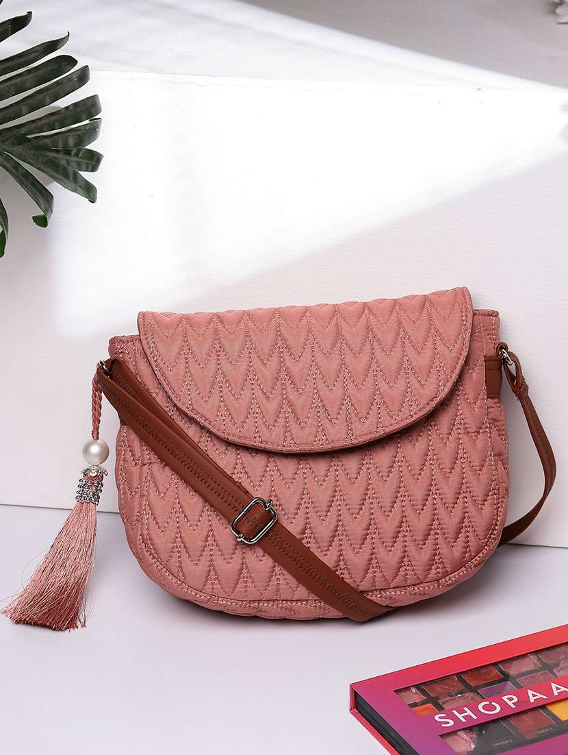 women quilted chevron pattern sling bag