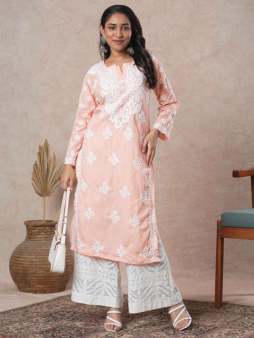 women long sleeve straight chikankari kurta