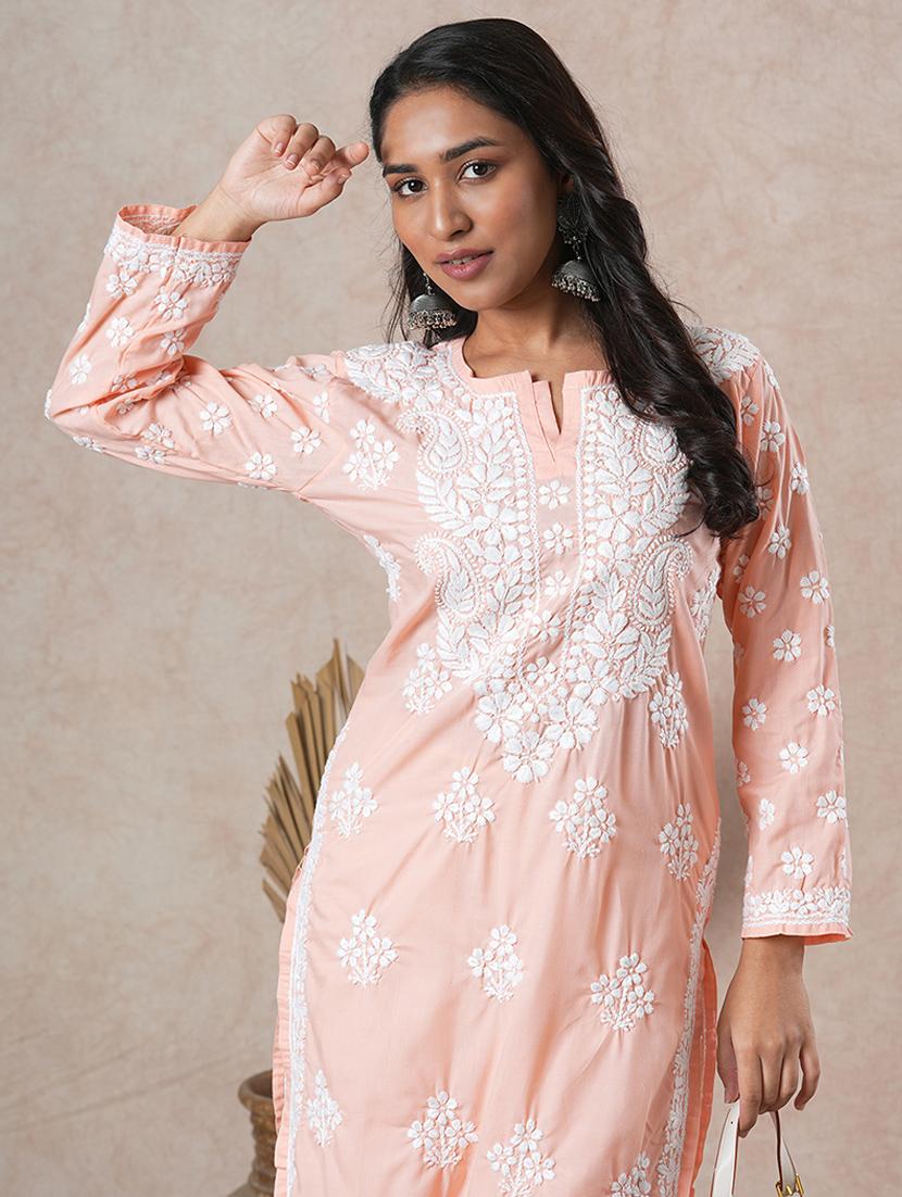 women long sleeve straight chikankari kurta - 21645838 - Standard Image - 4