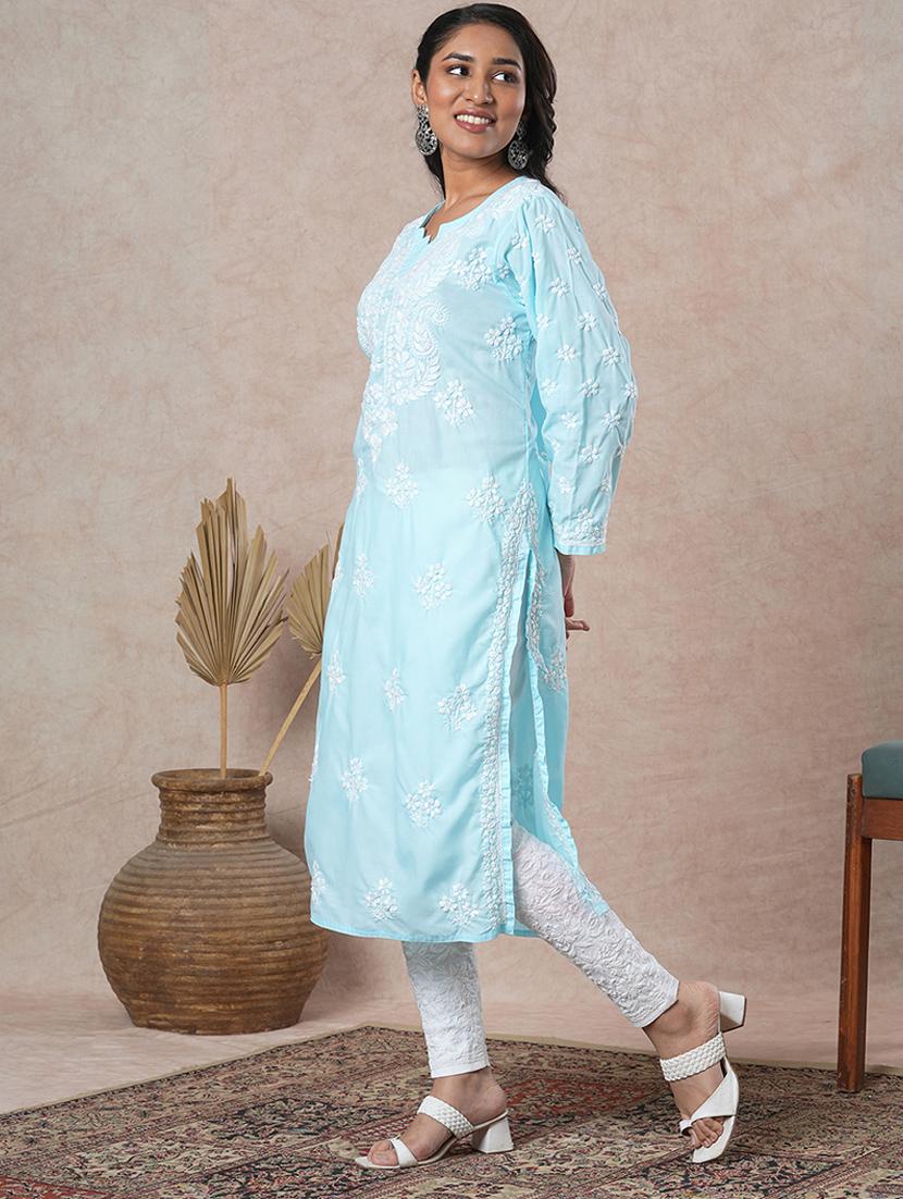 women long sleeve straight chikankari kurta - 21645839 -  Standard Image - 1