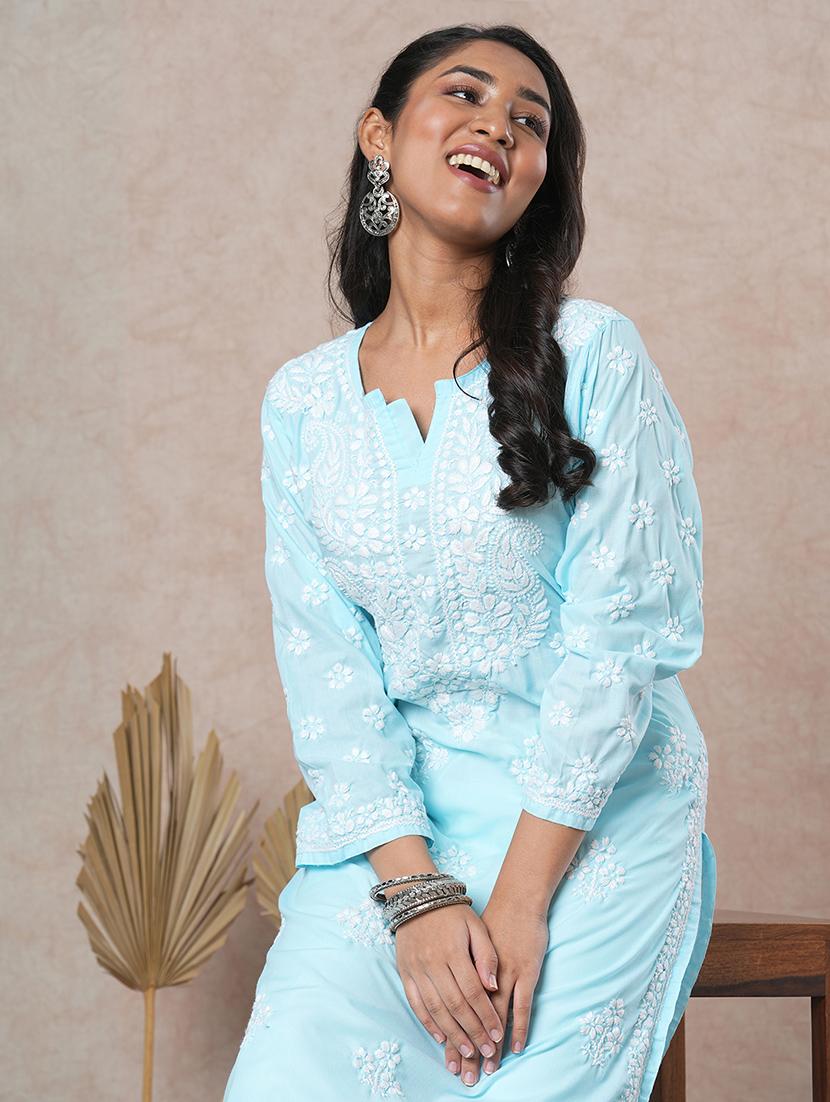 women long sleeve straight chikankari kurta - 21645839 - Standard Image - 4