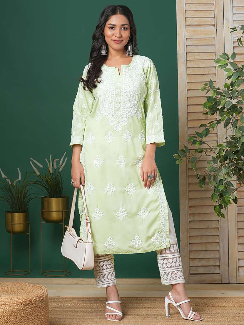 women long sleeve straight chikankari kurta