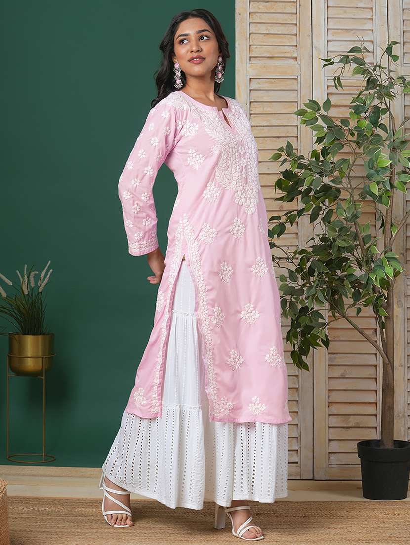 women long sleeve straight chikankari kurta - 21645841 -  Standard Image - 1