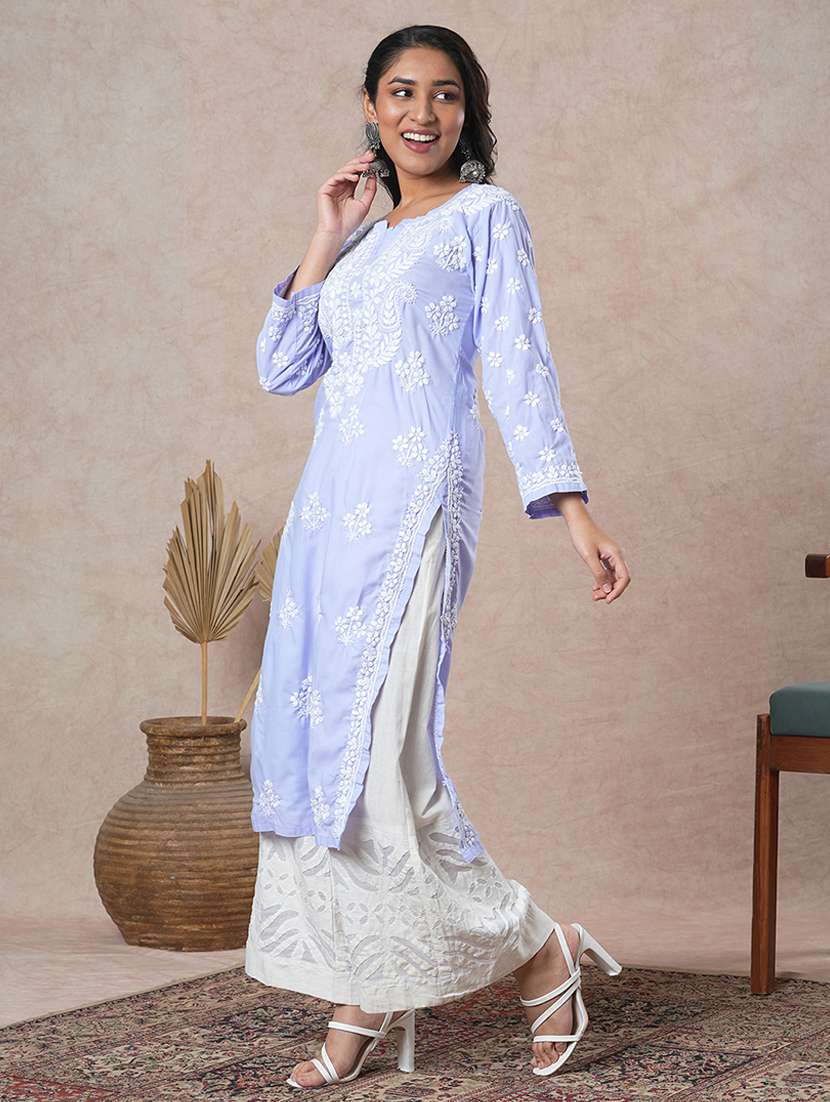 women long sleeve straight chikankari kurta - 21645843 -  Standard Image - 1