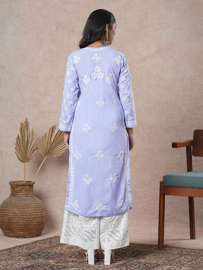 women long sleeve straight chikankari kurta - 21645843 -  Standard Image - 4