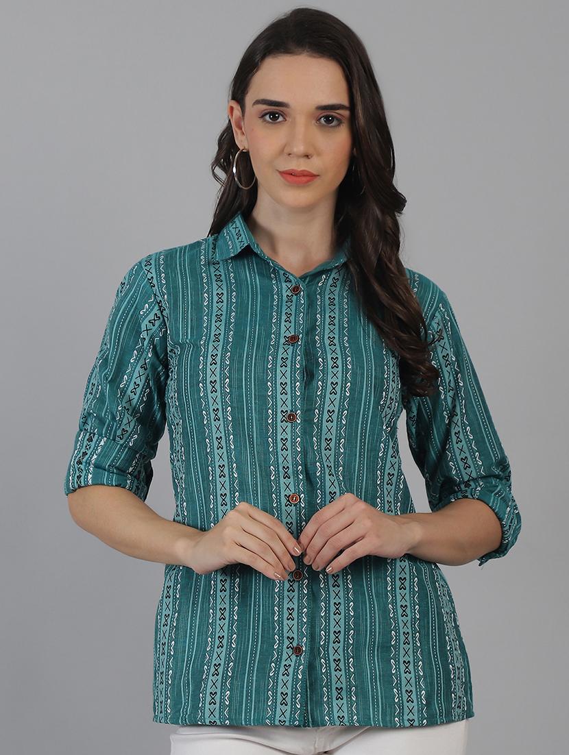 women printed cotton long sleeve shirt - 21645888 - Standard Image - 1