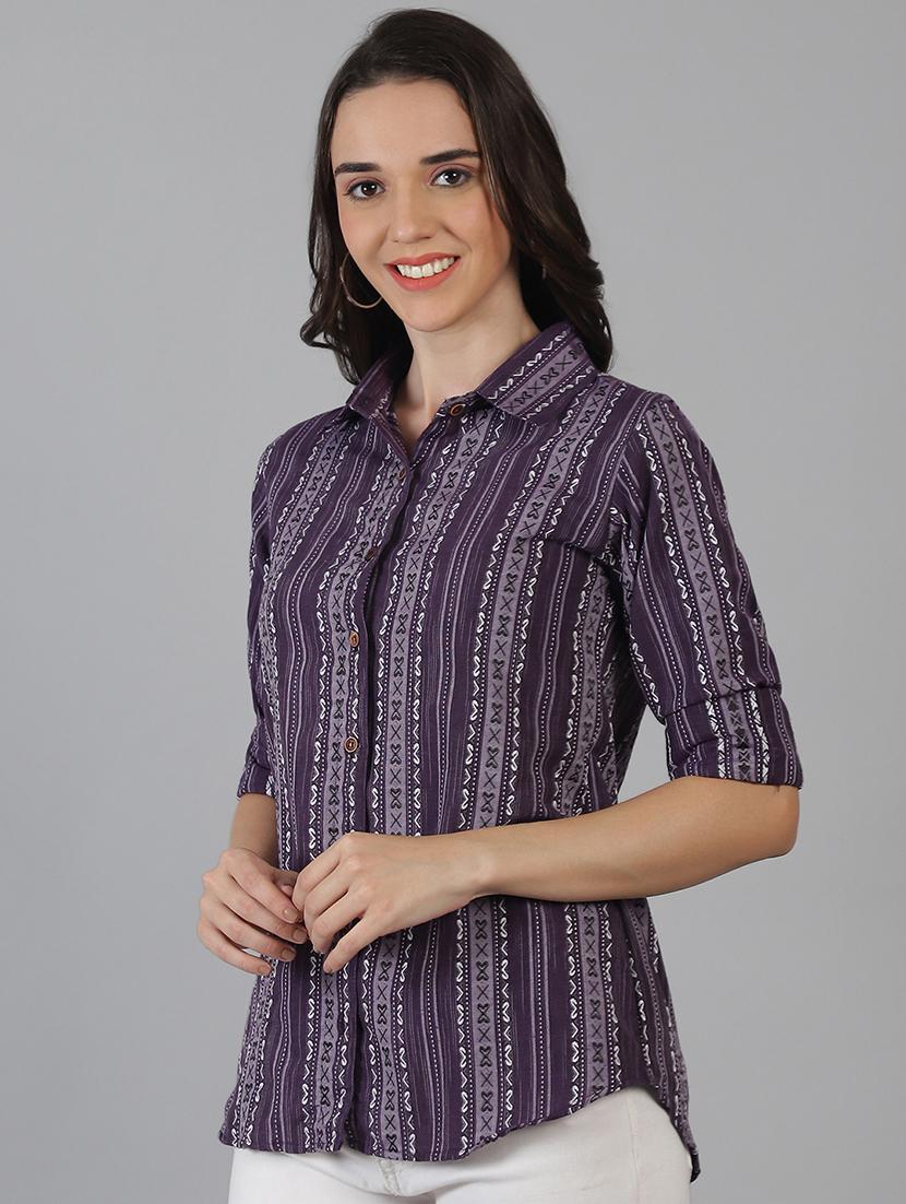 women printed collared regular fit shirt - 21645889 - Standard Image - 1