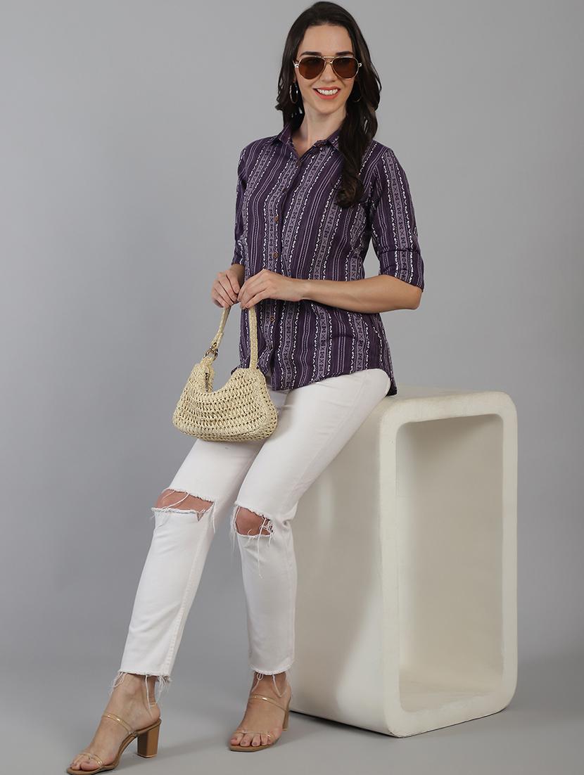 women printed collared regular fit shirt - 21645889 - Standard Image - 4