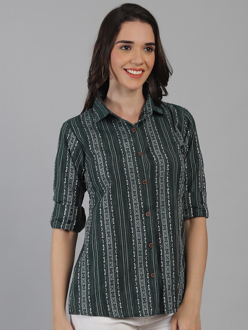 women printed cotton long sleeve shirt - 21645890 - Standard Image - 1
