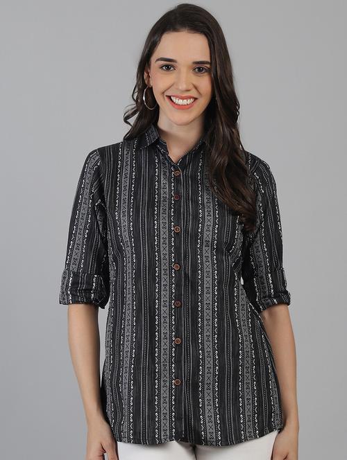 women printed collared regular fit shirt - 21645891 - Standard Image - 0