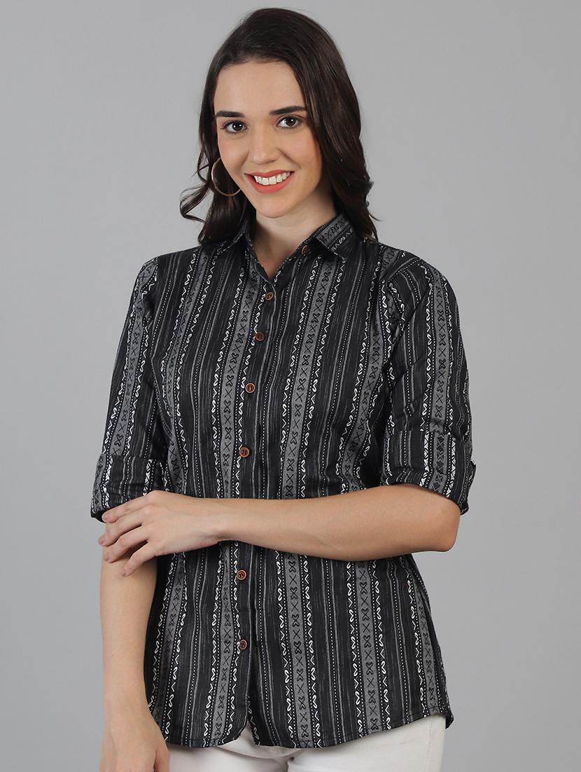 women printed collared regular fit shirt - 21645891 - Standard Image - 1
