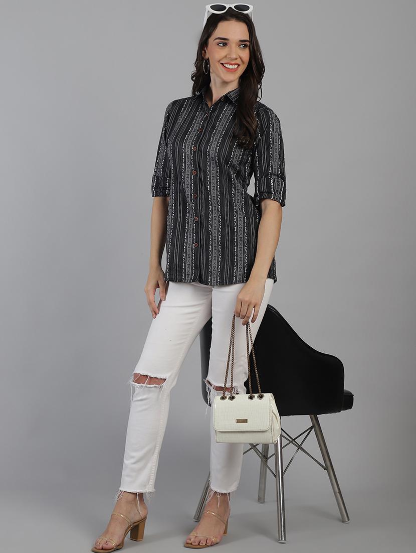 women printed collared regular fit shirt - 21645891 - Standard Image - 4