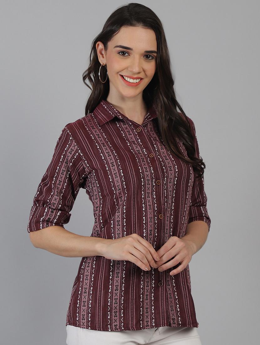 women printed collared regular fit shirt - 21645892 - Standard Image - 1