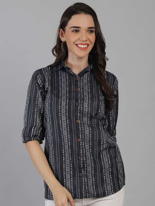 women printed collared regular fit shirt - 21645893 -  Standard Image - 0