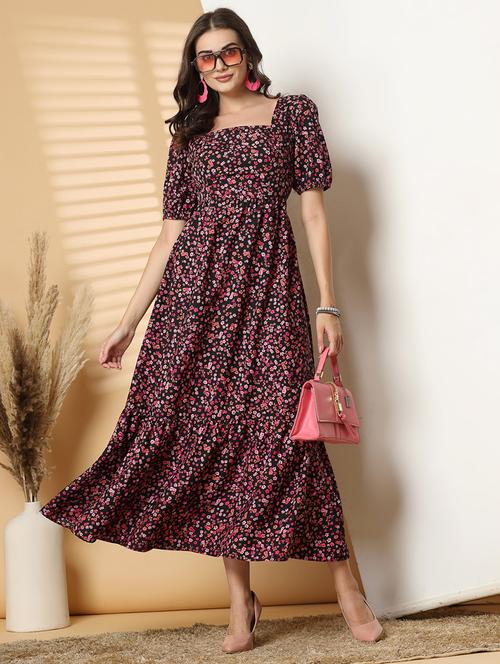women square neck floral printed tiered dress - 21645964 - Standard Image - 0