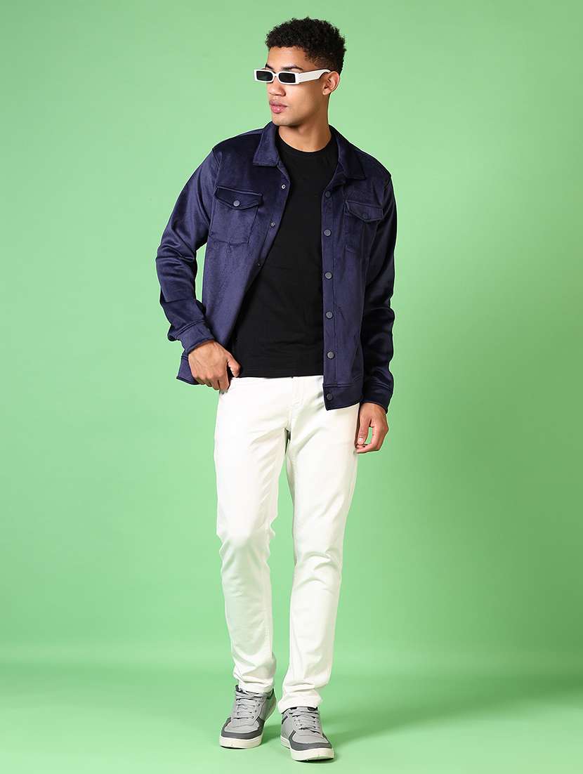 men blue solid long sleeve shacket - 21646041 -  Standard Image - 4