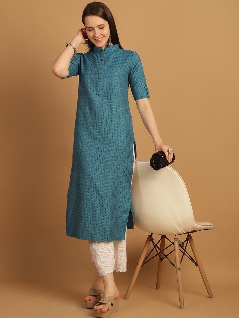 women self design roll up sleeve straight kurta - 21646372 - Zoom Image - 0