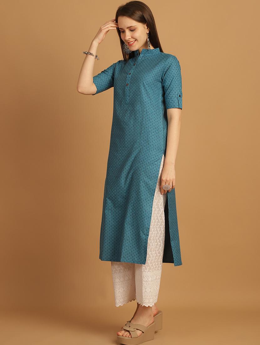 women self design roll up sleeve straight kurta - 21646372 - Standard Image - 1