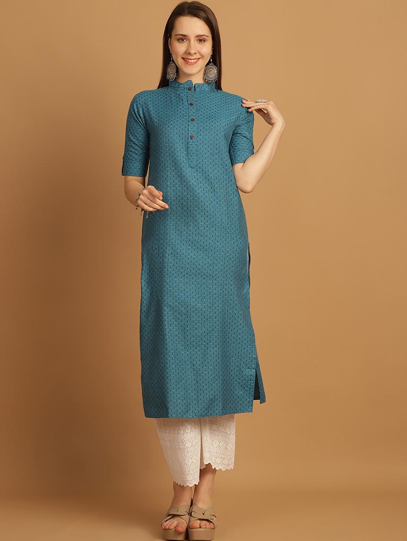 women self design roll up sleeve straight kurta - 21646372 - Standard Image - 4