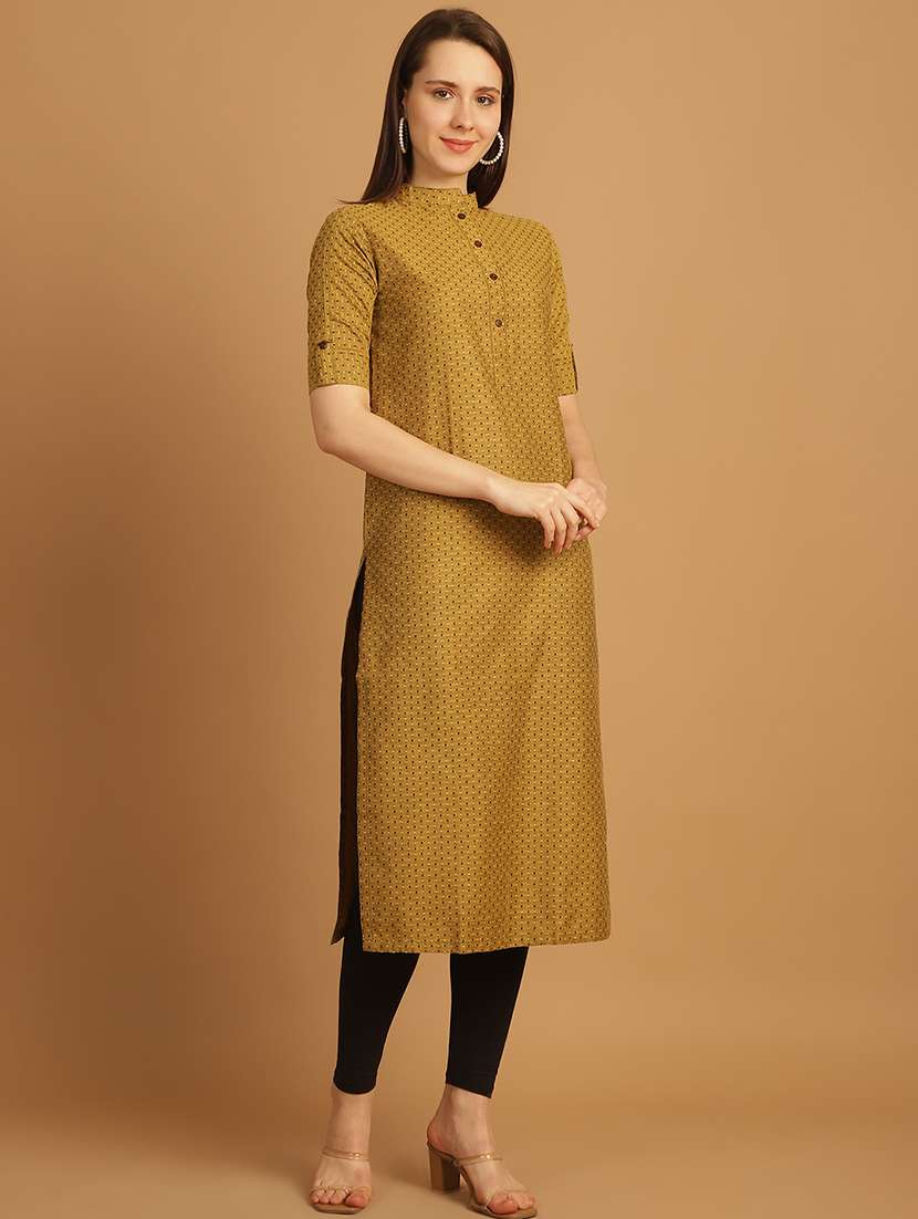 women self design roll up sleeve straight kurta