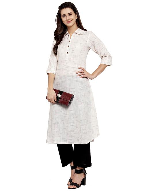 women self design three quarter sleeve a-line kurta - 21646388 - Standard Image - 0