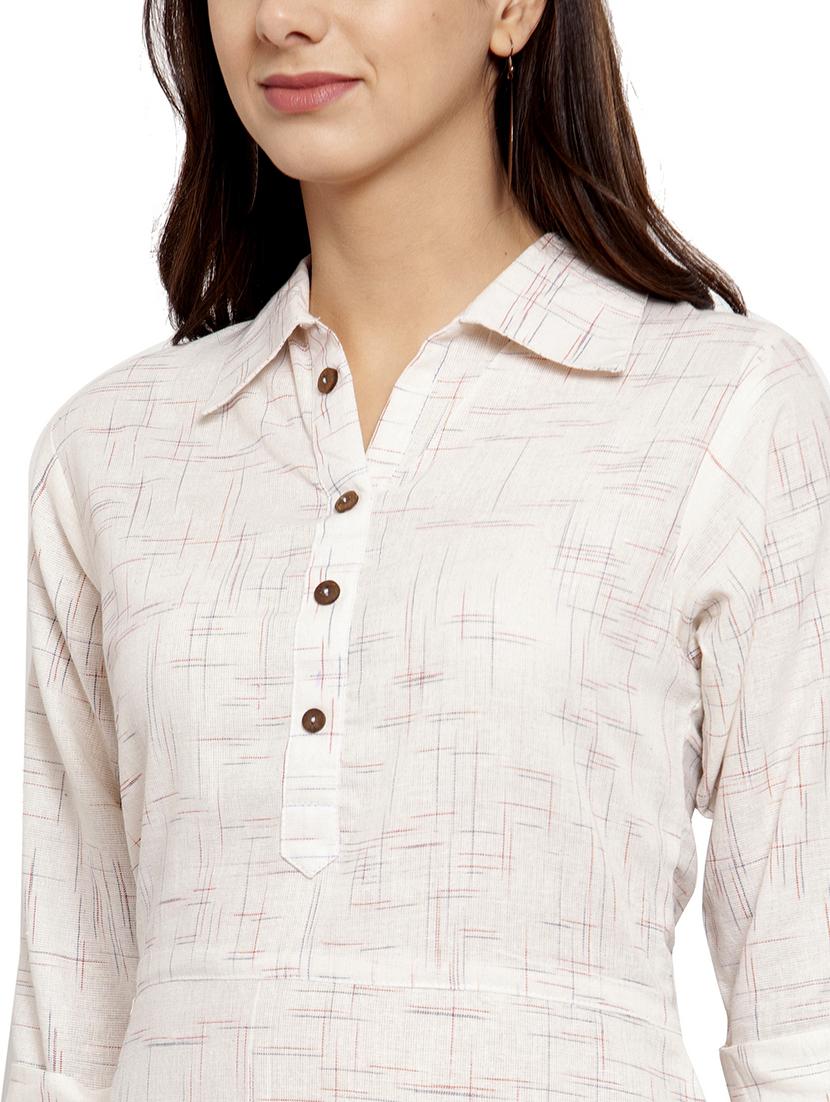 women self design three quarter sleeve a-line kurta - 21646388 - Standard Image - 4