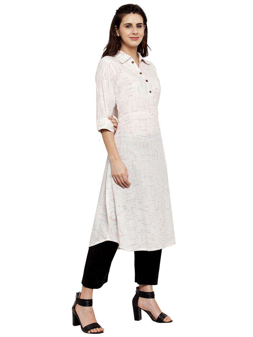 women self design three quarter sleeve a-line kurta - 21646388 -  Standard Image - 4