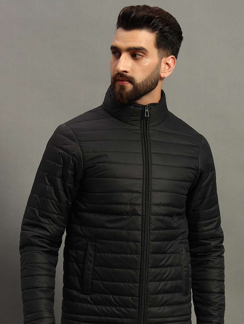 men solid stand collar neck quilted jacket - 21646548 -  Standard Image - 1
