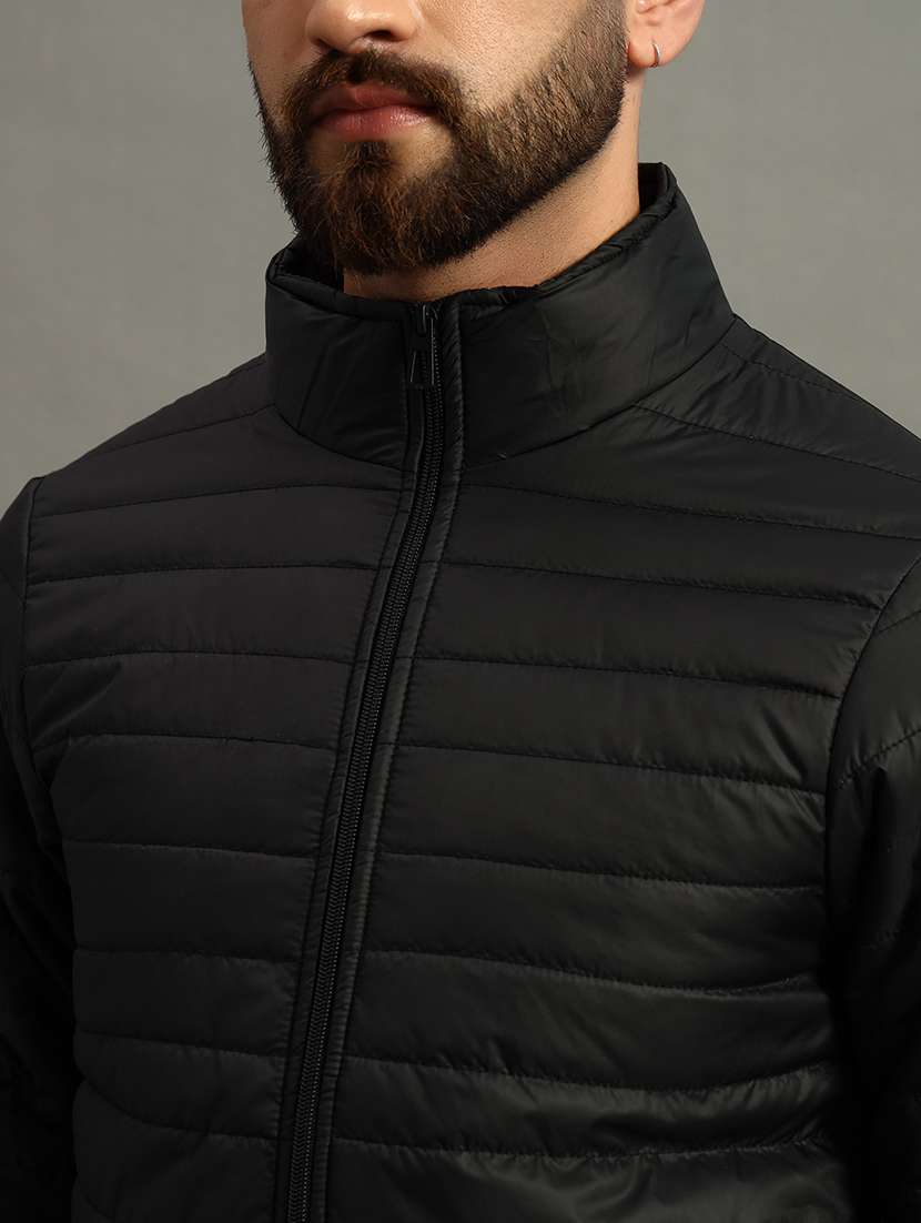men solid stand collar neck quilted jacket - 21646548 -  Standard Image - 4