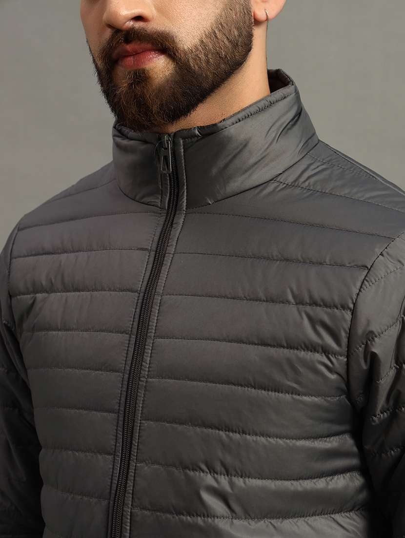 men solid stand collar neck quilted jacket - 21646549 -  Standard Image - 4