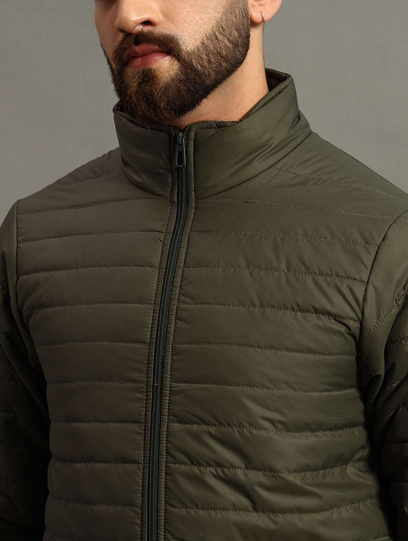 men solid stand collar neck quilted jacket - 21646550 -  Standard Image - 4