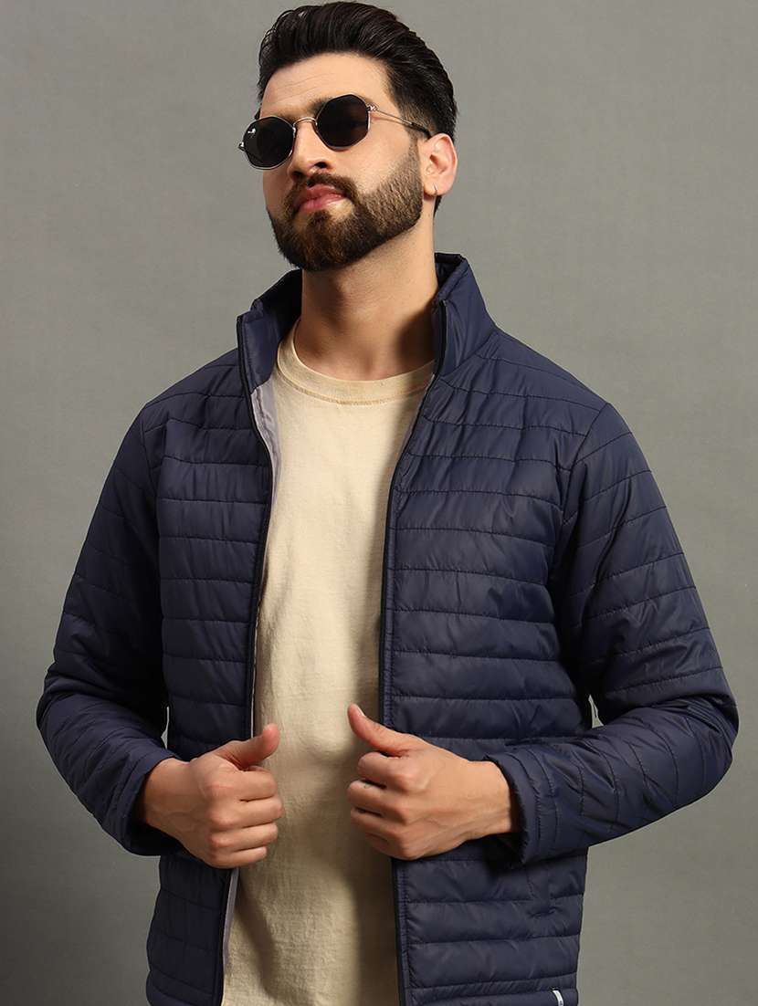 men solid stand collar neck quilted jacket - 21646551 -  Standard Image - 1