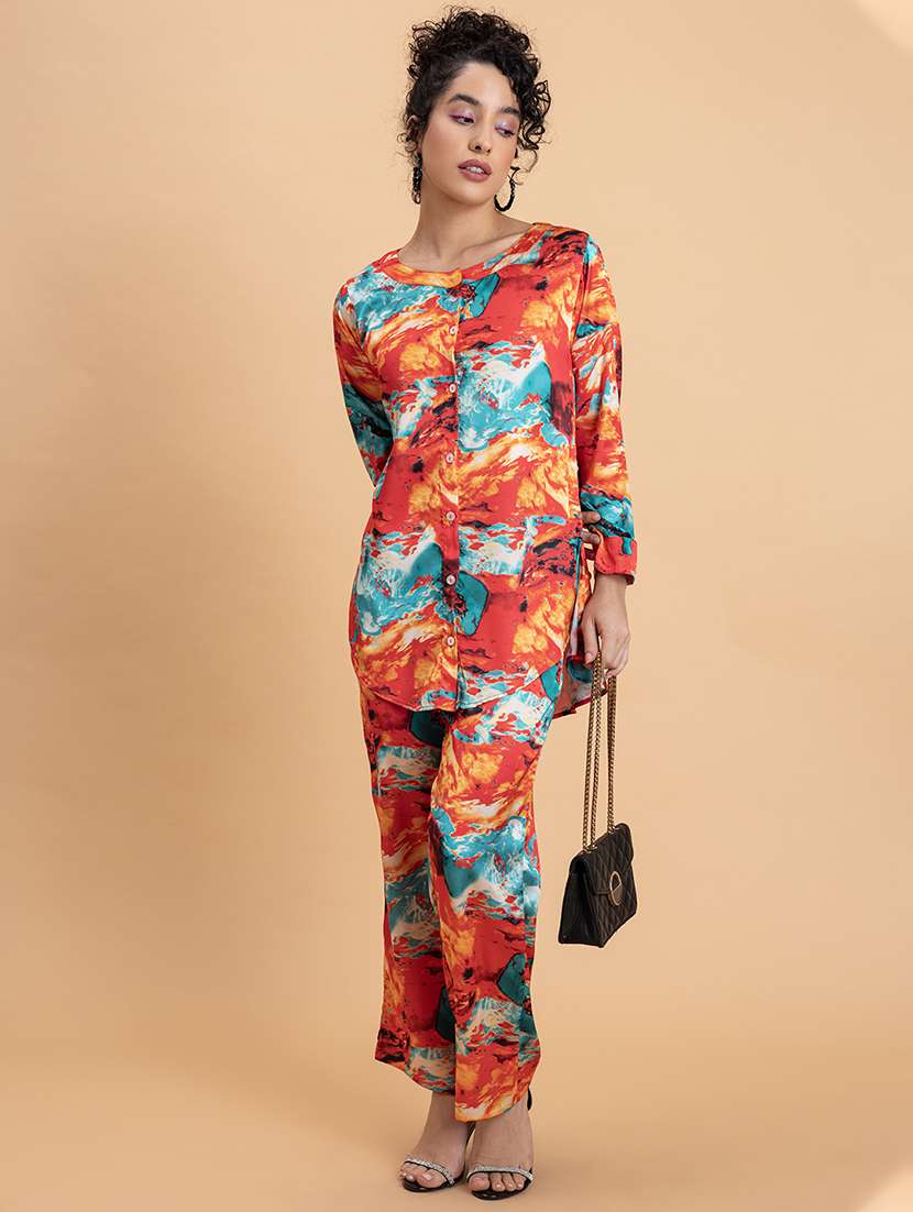 women printed shirt and trouser co-ord sets