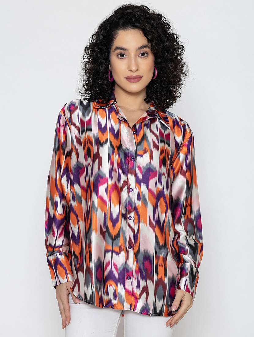 women multi color printed long sleeve shirt