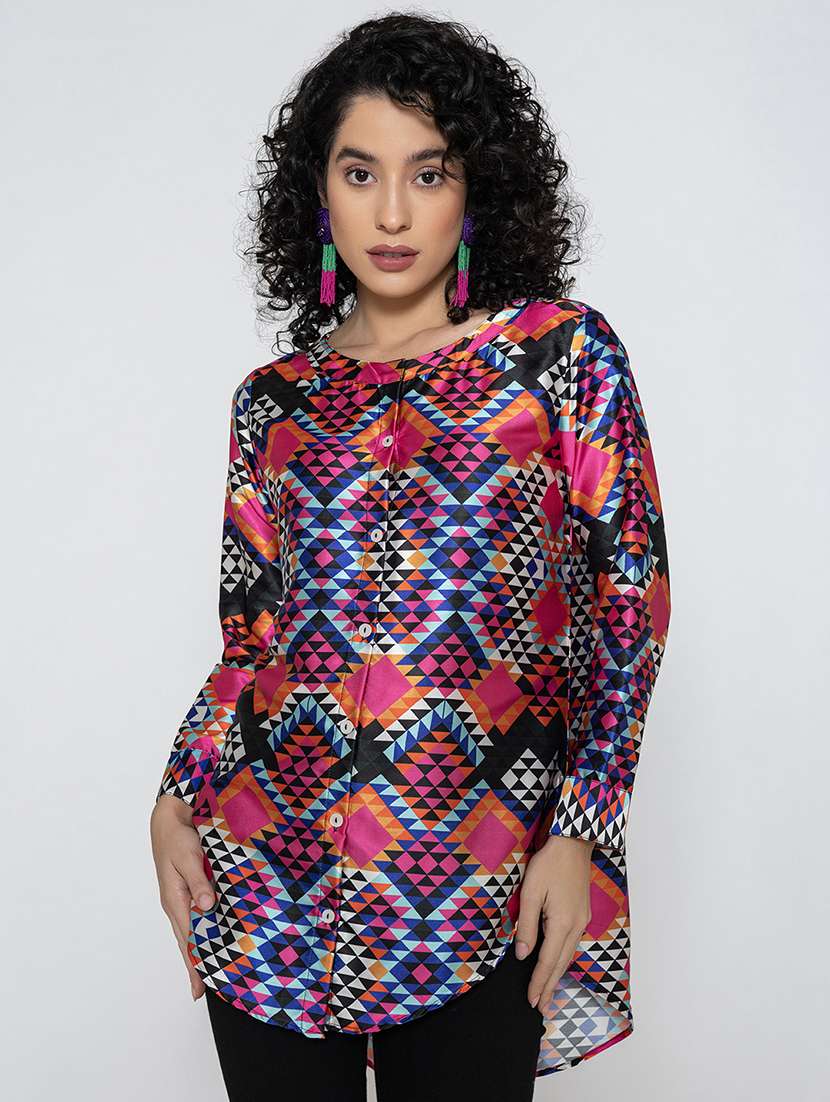 women multi color printed long sleeve shirt