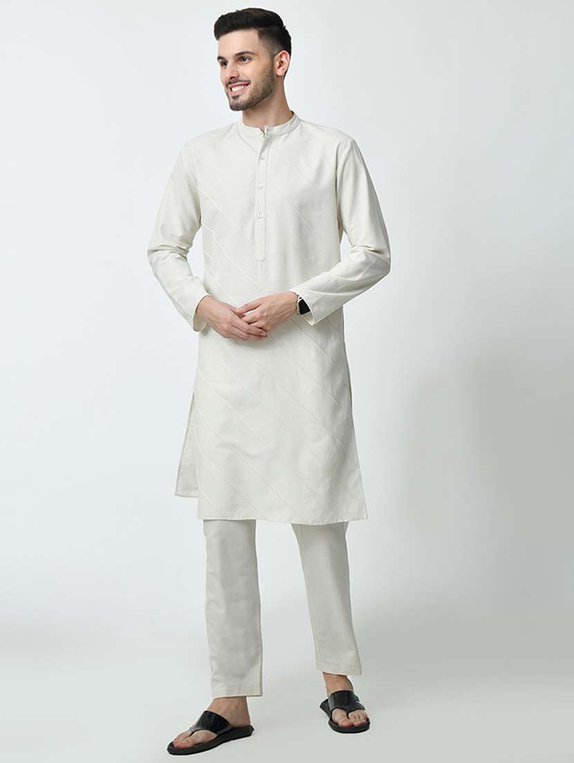 men solid mandarin neck long kurta - 21646603 -  Standard Image - 1