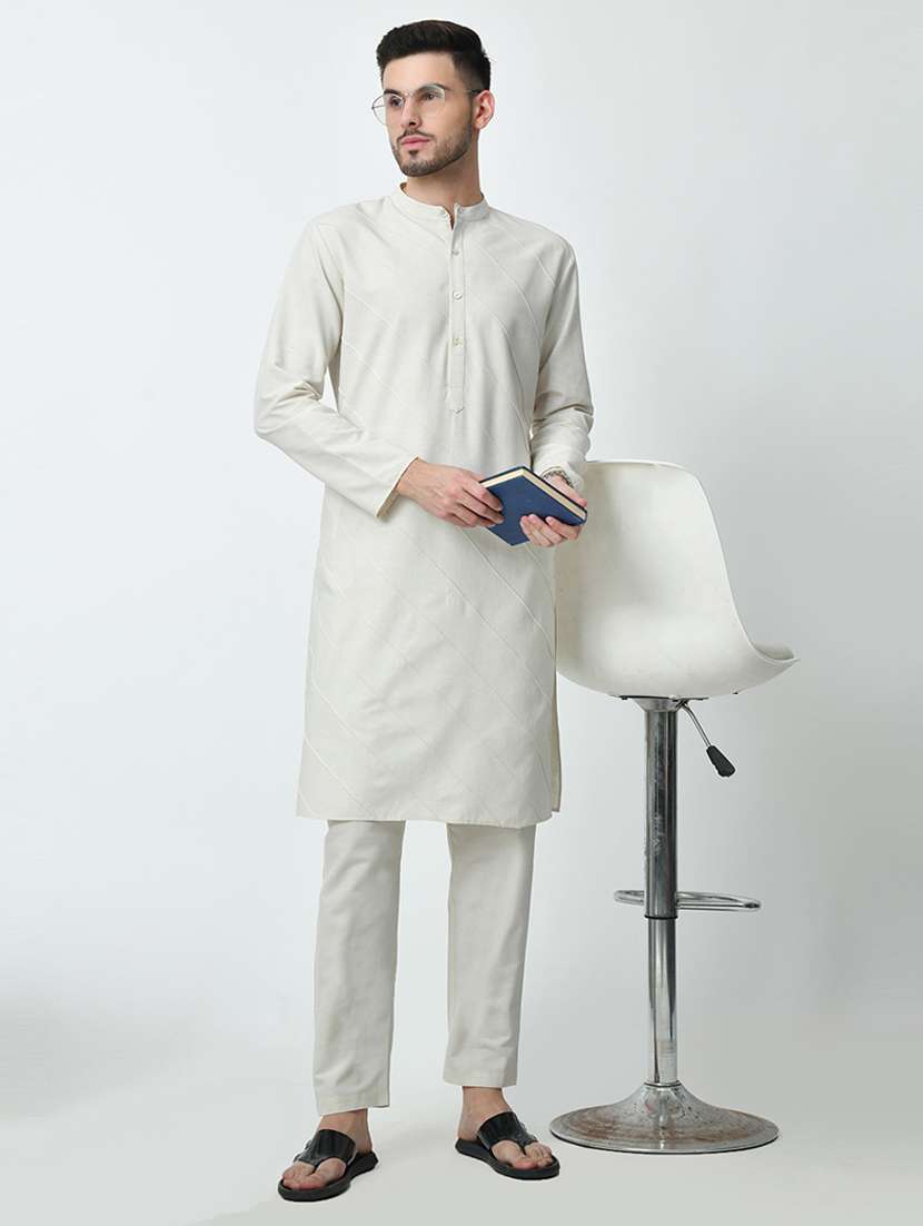 men solid mandarin neck long kurta - 21646603 -  Standard Image - 4