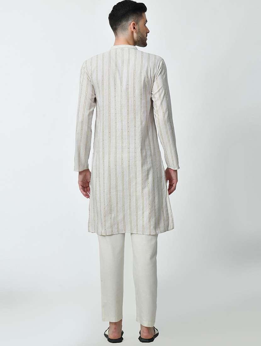 men stripes mandarin neck long kurta - 21646608 - Standard Image - 4