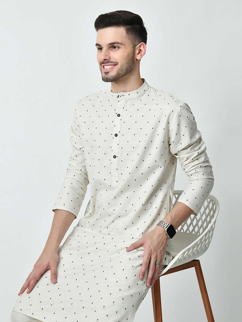 men printed mandarin neck long kurta - 21646609 - Standard Image - 4