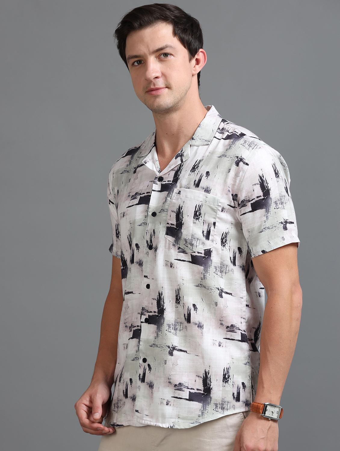 men printed short sleeves casual shirt - 21646681 - Standard Image - 1