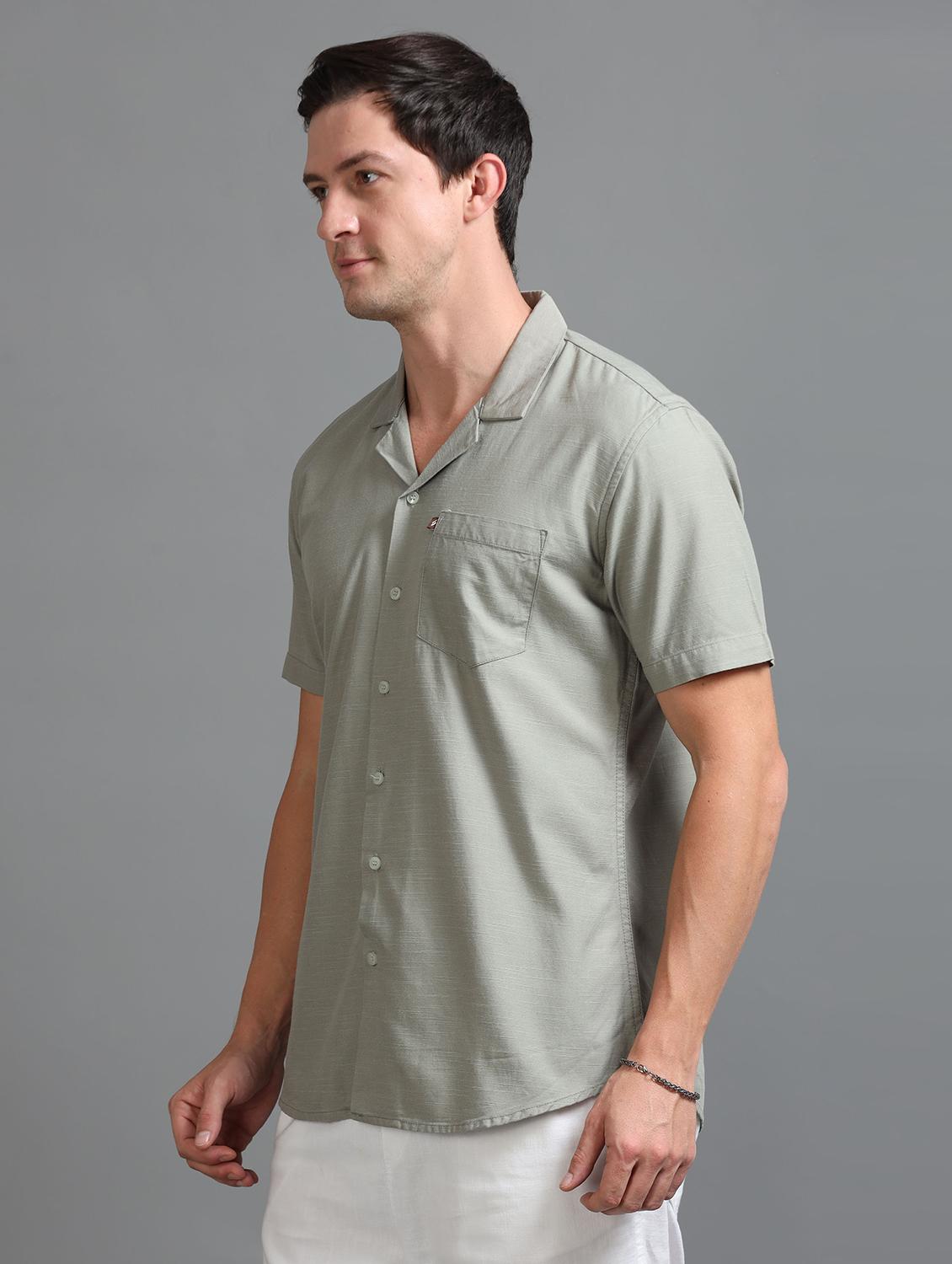 men solid short sleeves casual shirt - 21646684 - Standard Image - 1
