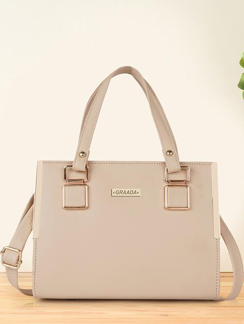 women cream plain handbag - 21646717 - Standard Image - 0