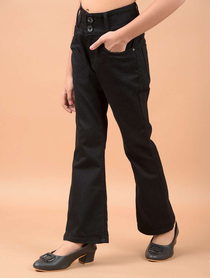 girls black bootcut plain jean - 21646751 -  Standard Image - 1