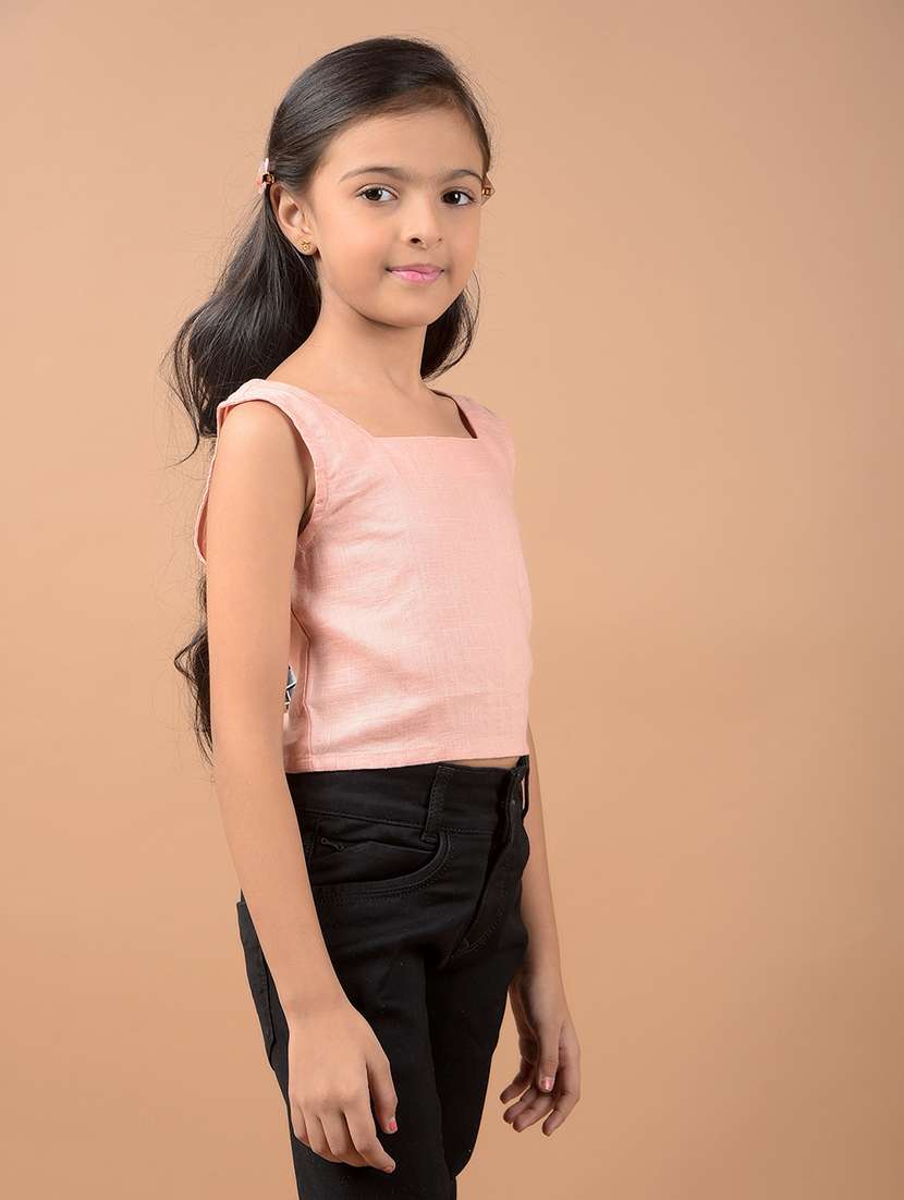 girl peach solid sleeveless top