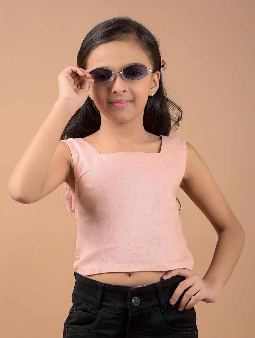 girl peach solid sleeveless top - 21646800 -  Standard Image - 1