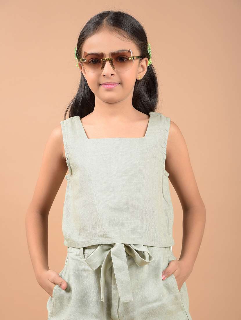 girls olive solid sleeveless top